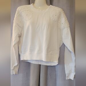 American Eagle Outfitters White Lace Shoulder Sweatshirt